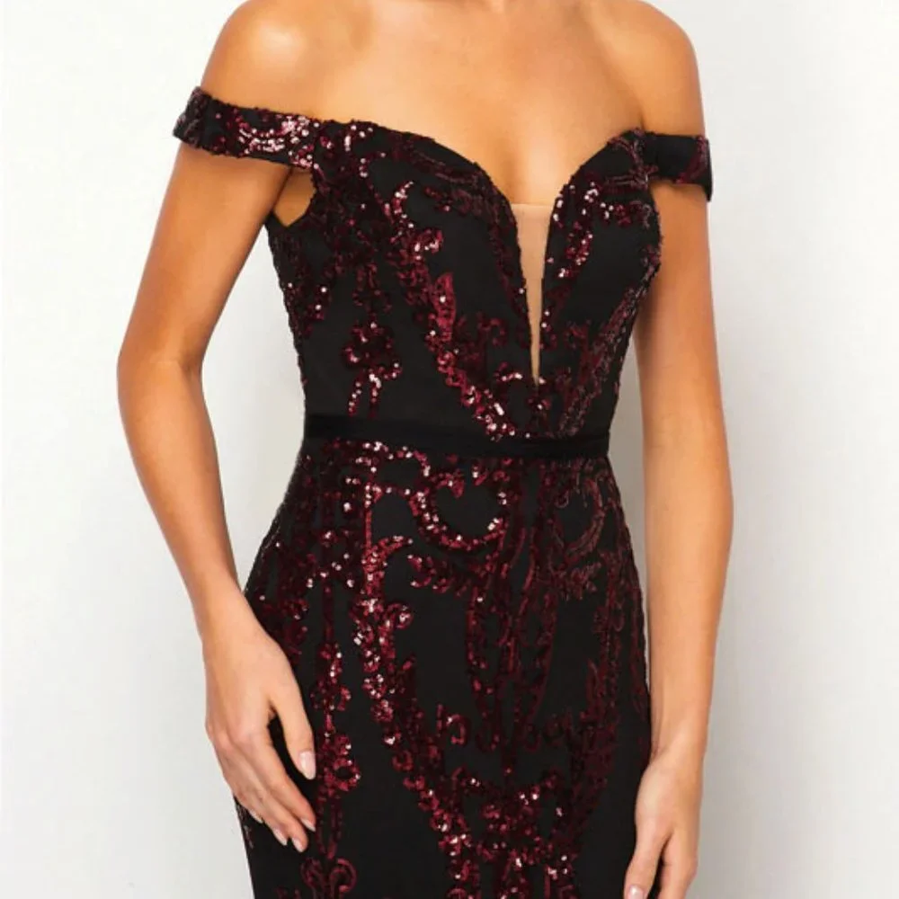 NEW SLEEVELESS CUT-AWAY SHOULDER POLYESTER DRESS EMBROIDERED WITH SEQUINS JT 247_5
